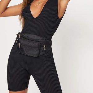 Plunge ribbed unitard